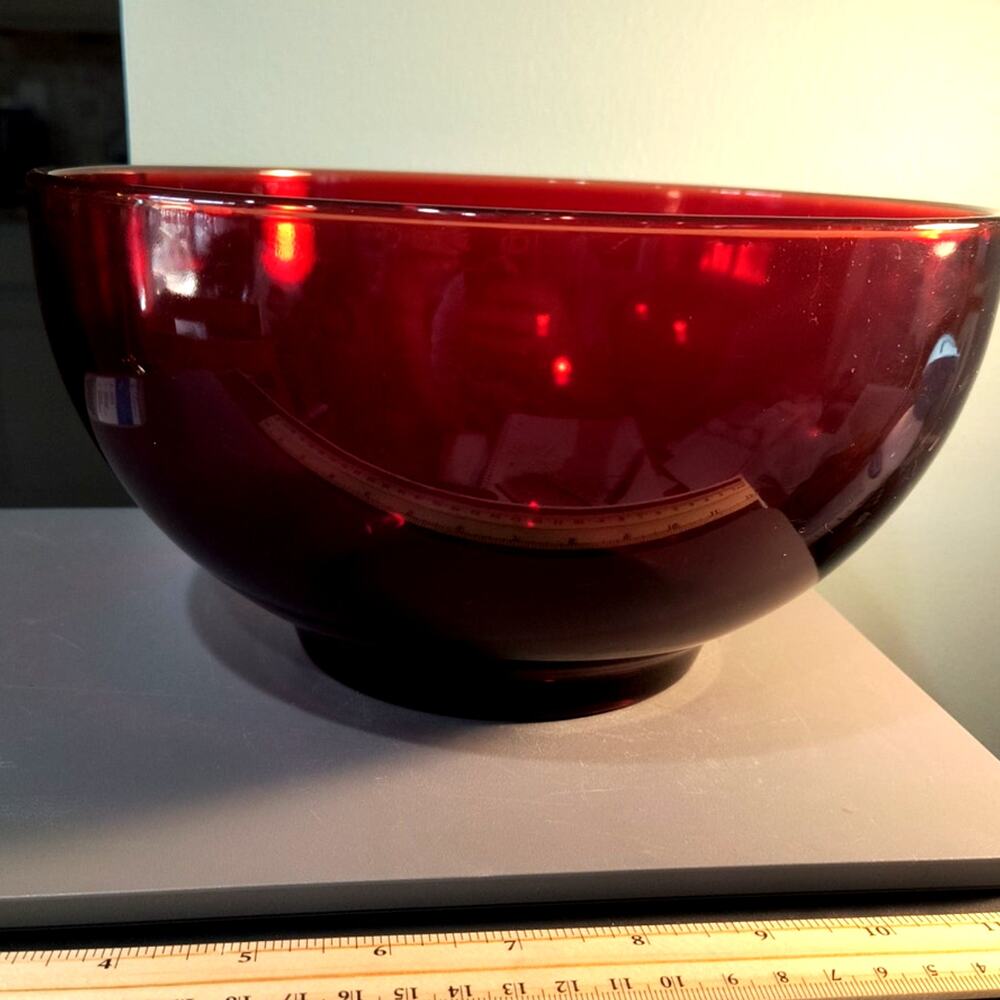 907.  Ruby Red Glass Punch Bowl Vintage